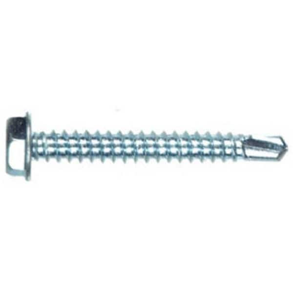 Self-Drilling Screw, #12-14 x 1 in, Zinc Plated Steel Flange Hex Head External Hex Drive